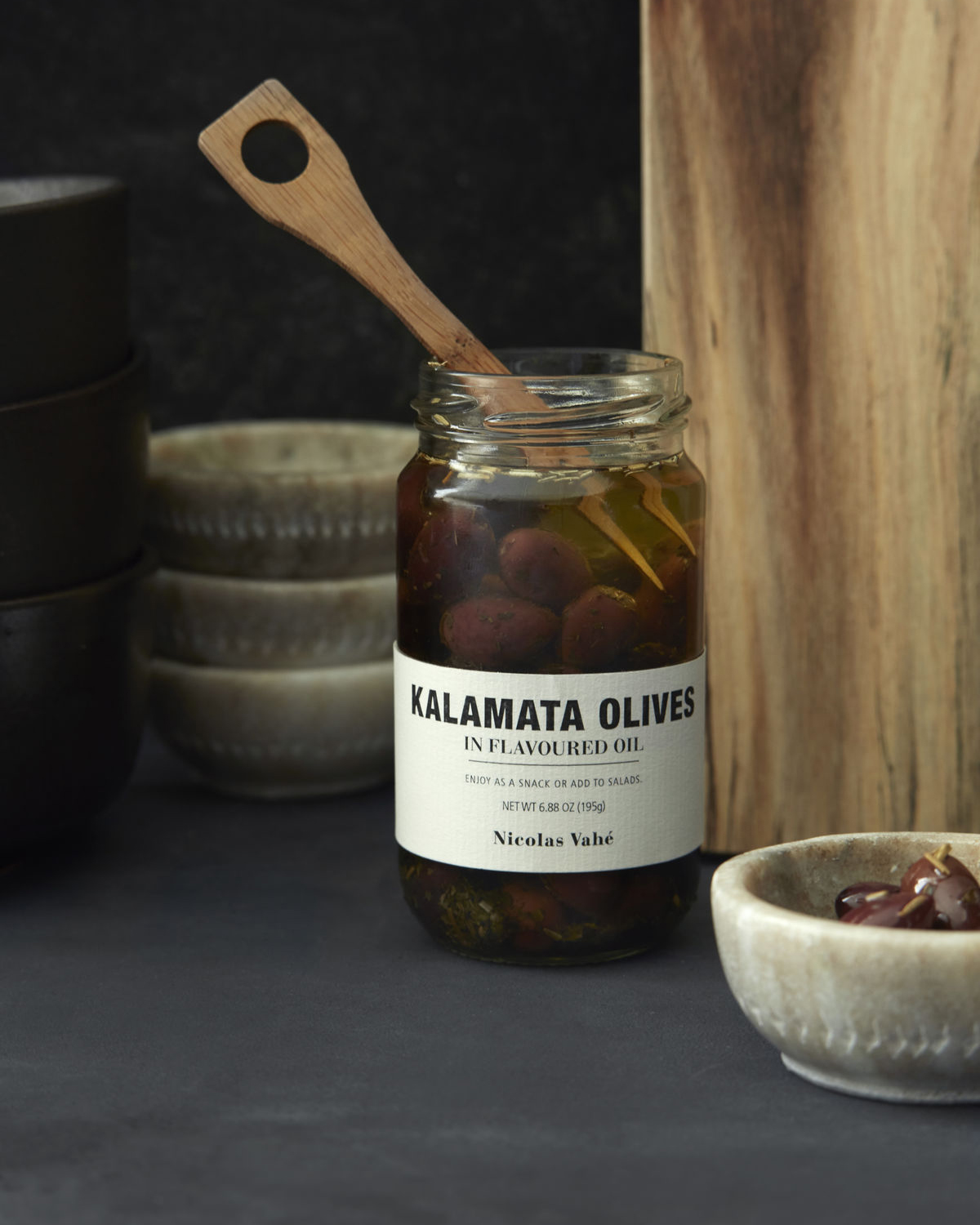 Kalamata Olives, in flavoured oil, 195 g Kalamata Olives, in flavoured oil, 195 g.