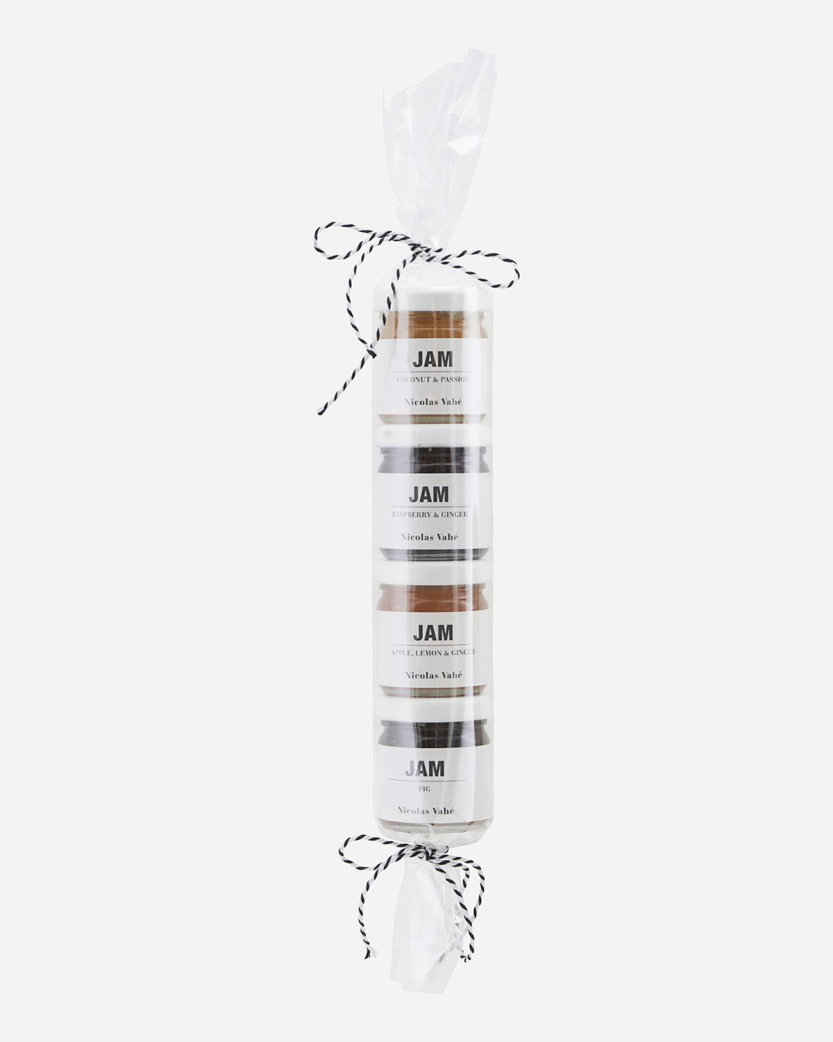 Jam, 4 x 40 g., Raspberry & Ginger, Coconut and Passion fruit, Apple, Lemon & Ginger, Fig