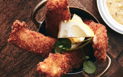 Crispy cod fish fingers with mayo and watercress