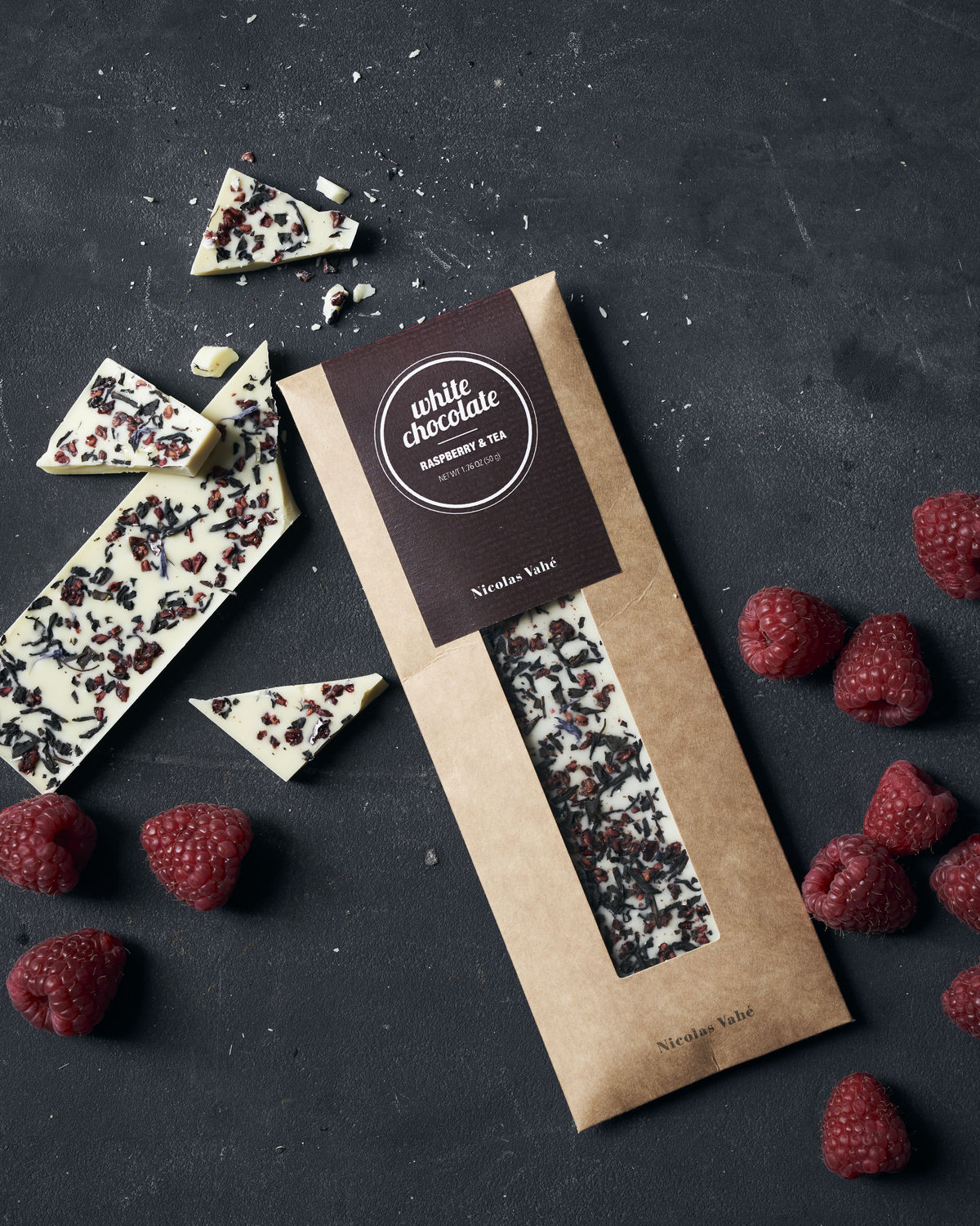 White Chocolate, Raspberry & Tea, 50 g White Chocolate, Raspberry & Tea, 50 g.