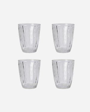 Water glass, Groove, Clear, Set of 4 pcs, Handmade