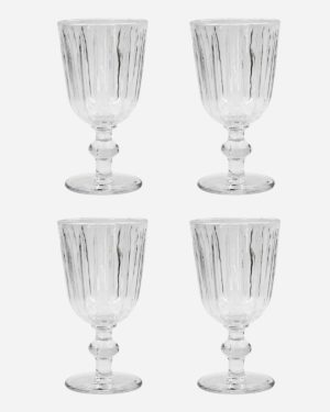 Wine glass, Groove, Clear, Set of 4 pcs, Handmade